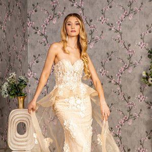NEW LONG FORMAL SLEEVELESS MERMAID DRESS EMBROIDERED WITH FLORAL APPLQIUE GL3257
